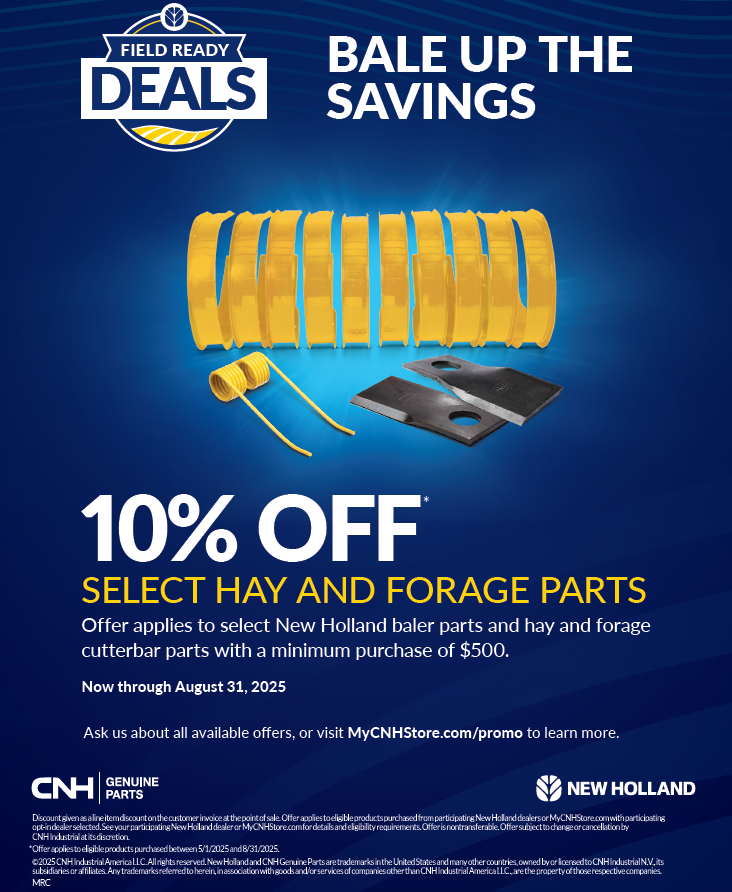 10% off select hay and forage parts